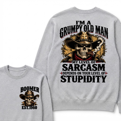 Custom EST.Year I'm A Grumpy Old Man My Level Of Sarcasm Depends On Your Level Of Stupidity Vintage Graphic Sweatshirt