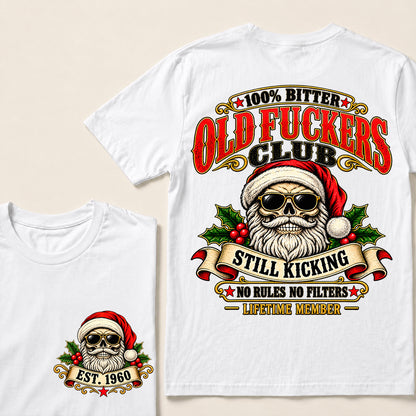 100% Bitter Old Fuckers Club Lifetime Member – Custom EST.Year Vintage Santa Skull Christmas T-Shirt