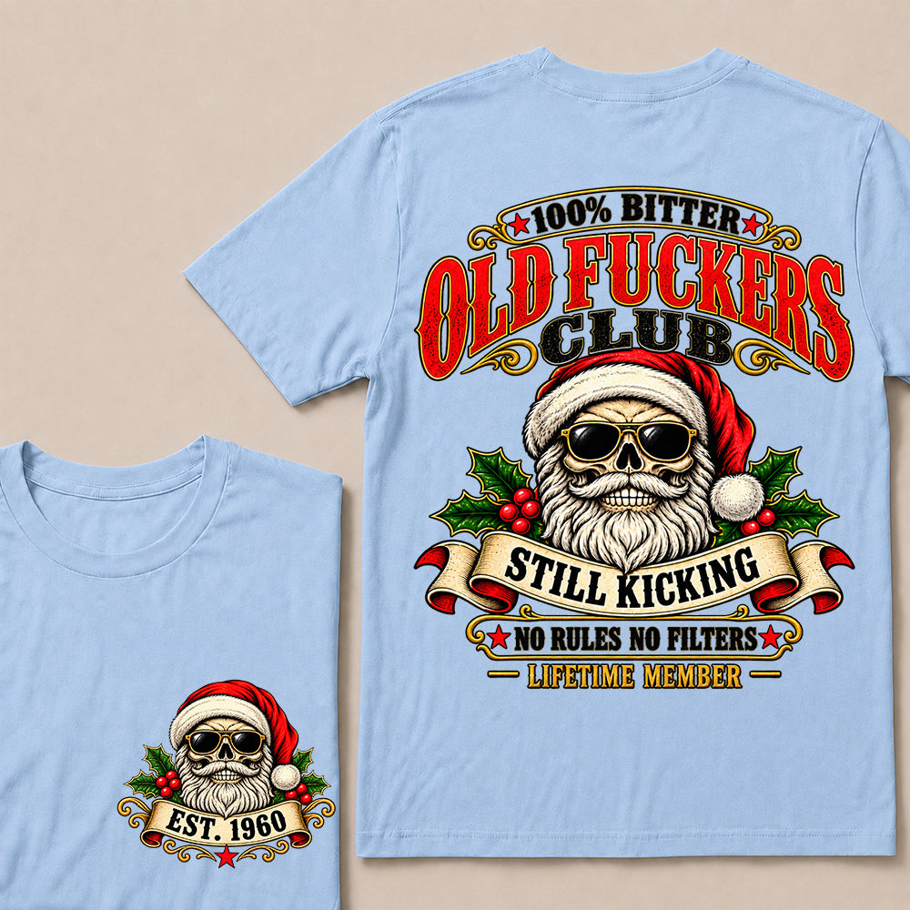 100% Bitter Old Fuckers Club Lifetime Member – Custom EST.Year Vintage Santa Skull Christmas T-Shirt