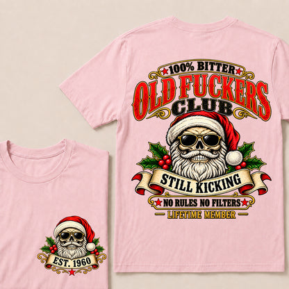 100% Bitter Old Fuckers Club Lifetime Member – Custom EST.Year Vintage Santa Skull Christmas T-Shirt