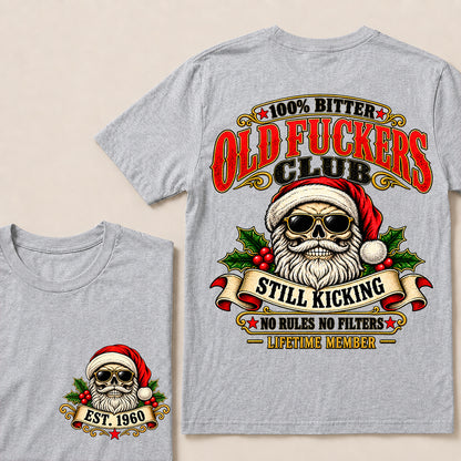 100% Bitter Old Fuckers Club Lifetime Member – Custom EST.Year Vintage Santa Skull Christmas T-Shirt