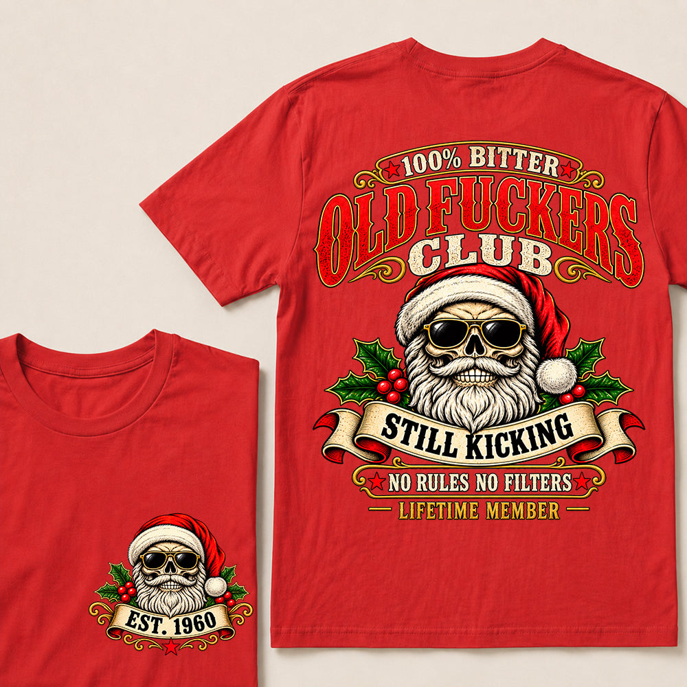 100% Bitter Old Fuckers Club Lifetime Member – Custom EST.Year Vintage Santa Skull Christmas T-Shirt