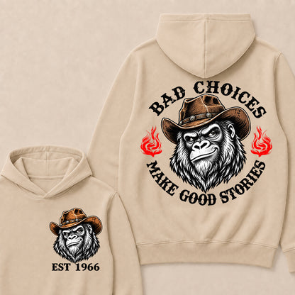 Bad Choices Make Good Stories – Custom EST.Year Cowboy Gorilla Graphic Hoodie