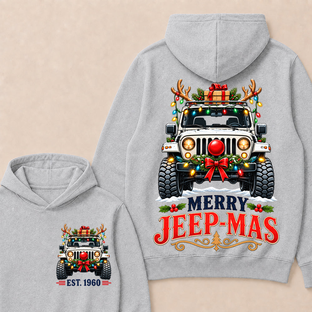 Merry Jeep-Mas – Custom EST.Year Christmas Off-Road Vehicle & Reindeer Antlers Hoodie