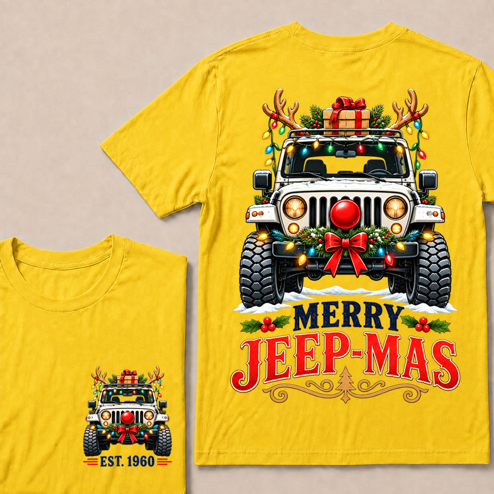 Merry Jeep-Mas – Custom EST.Year Christmas Off-Road Vehicle & Reindeer Antlers T-Shirt