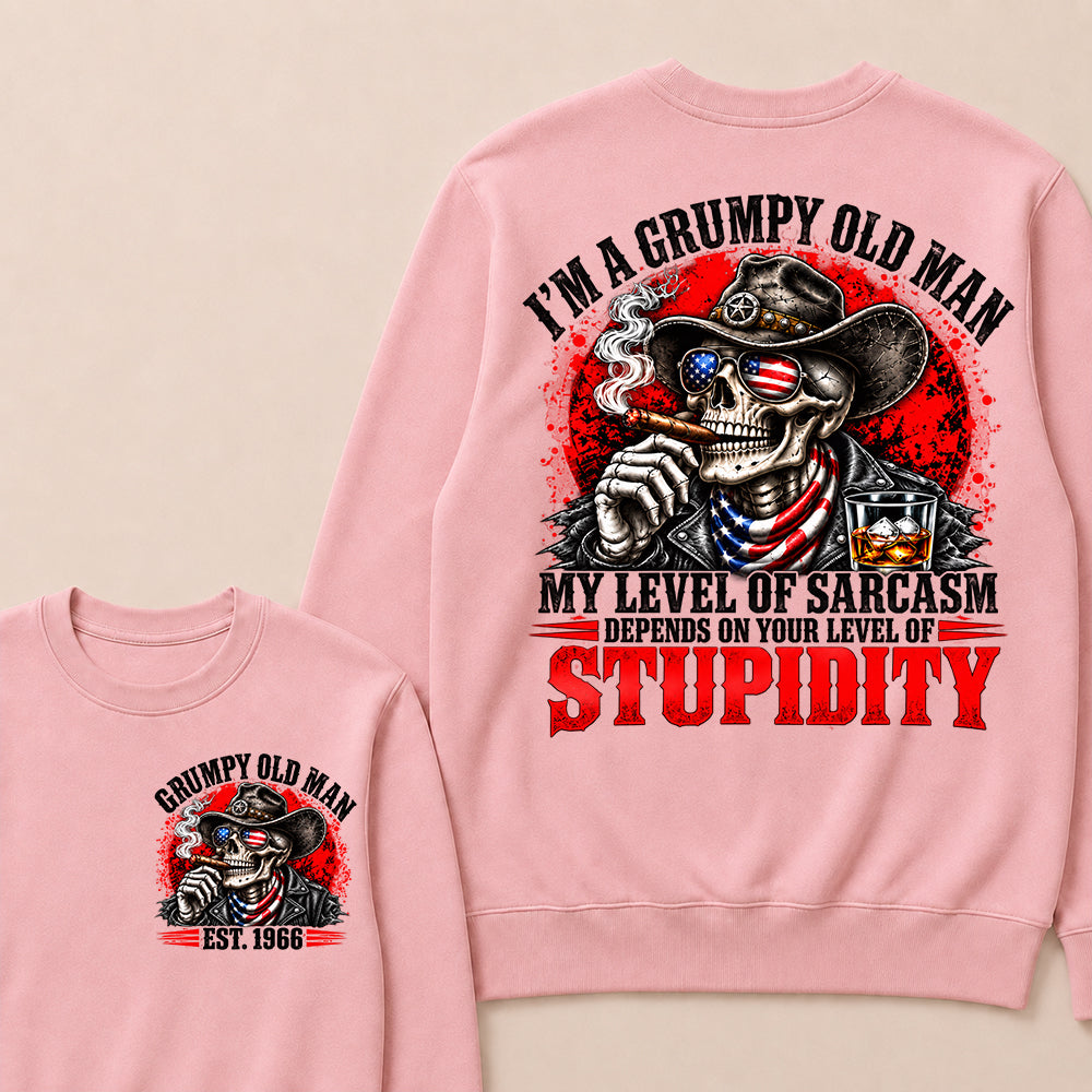 I’m a Grumpy Old Man My Level of Sarcasm Depends on Your Level of Stupidity – Custom EST.Year Cowboy Skull & Cigar Sweatshirt