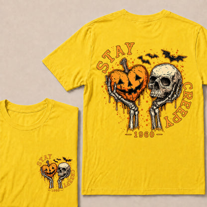 Stay Creepy – Custom Birth Year Vintage Halloween Skull & Pumpkin T-Shirt