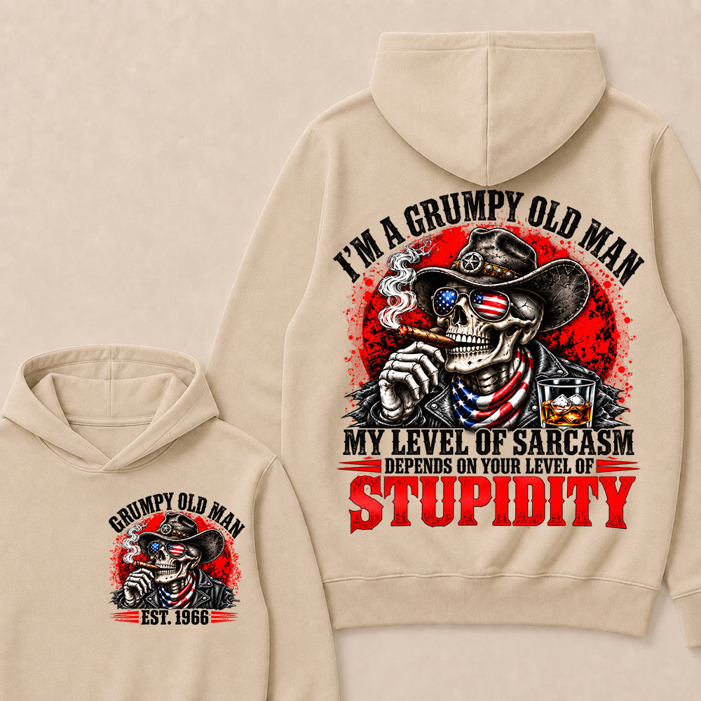 I’m a Grumpy Old Man My Level of Sarcasm Depends on Your Level of Stupidity – Custom EST.Year Cowboy Skull & Cigar Hoodie