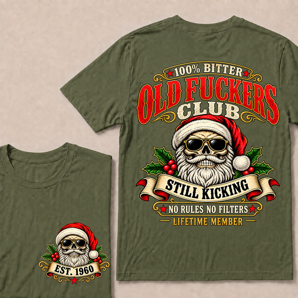 100% Bitter Old Fuckers Club Lifetime Member – Custom EST.Year Vintage Santa Skull Christmas T-Shirt