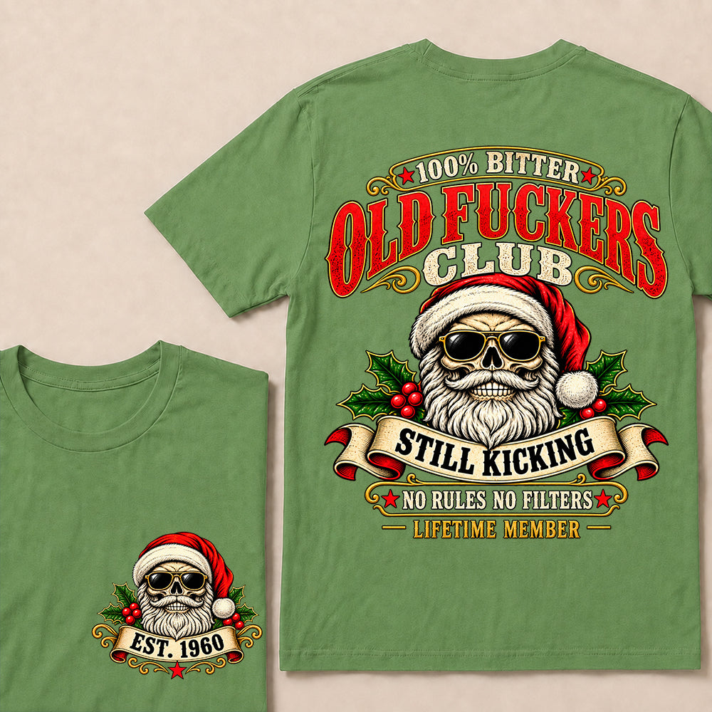 100% Bitter Old Fuckers Club Lifetime Member – Custom EST.Year Vintage Santa Skull Christmas T-Shirt