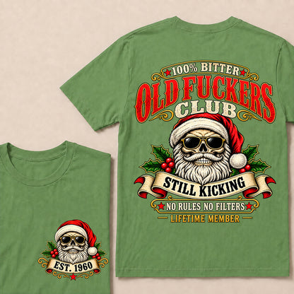 100% Bitter Old Fuckers Club Lifetime Member – Custom EST.Year Vintage Santa Skull Christmas T-Shirt