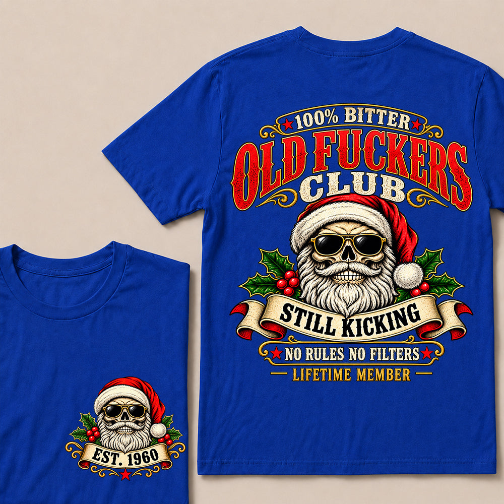 100% Bitter Old Fuckers Club Lifetime Member – Custom EST.Year Vintage Santa Skull Christmas T-Shirt