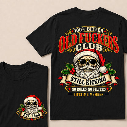 100% Bitter Old Fuckers Club Lifetime Member – Custom EST.Year Vintage Santa Skull Christmas T-Shirt