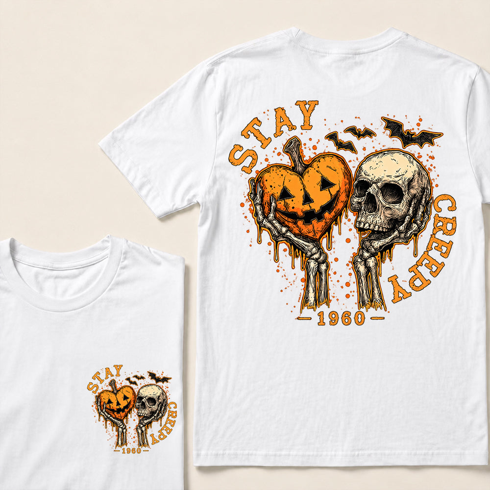 Stay Creepy – Custom Birth Year Vintage Halloween Skull & Pumpkin T-Shirt