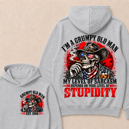 I’m a Grumpy Old Man My Level of Sarcasm Depends on Your Level of Stupidity – Custom EST.Year Cowboy Skull & Cigar Hoodie