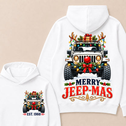 Merry Jeep-Mas – Custom EST.Year Christmas Off-Road Vehicle & Reindeer Antlers Hoodie