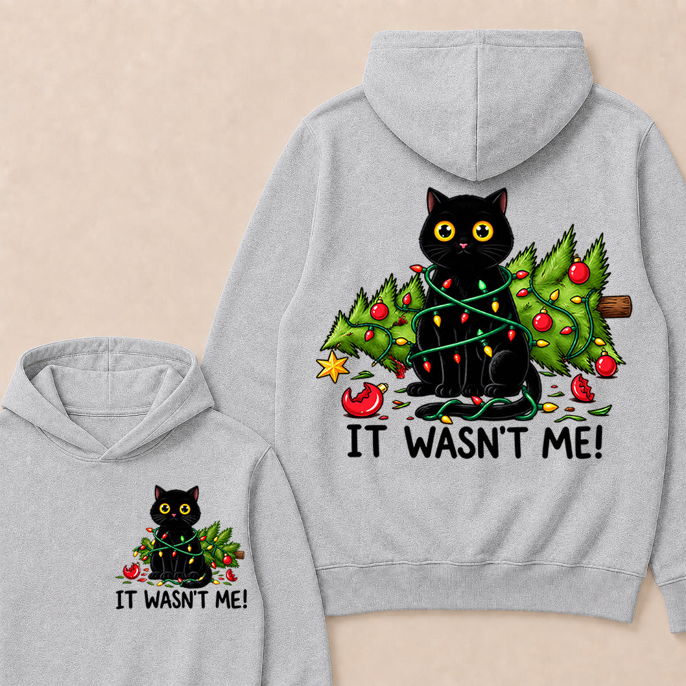 It Wasn’t Me – Funny Black Cat & Christmas Tree Women’s Hoodie