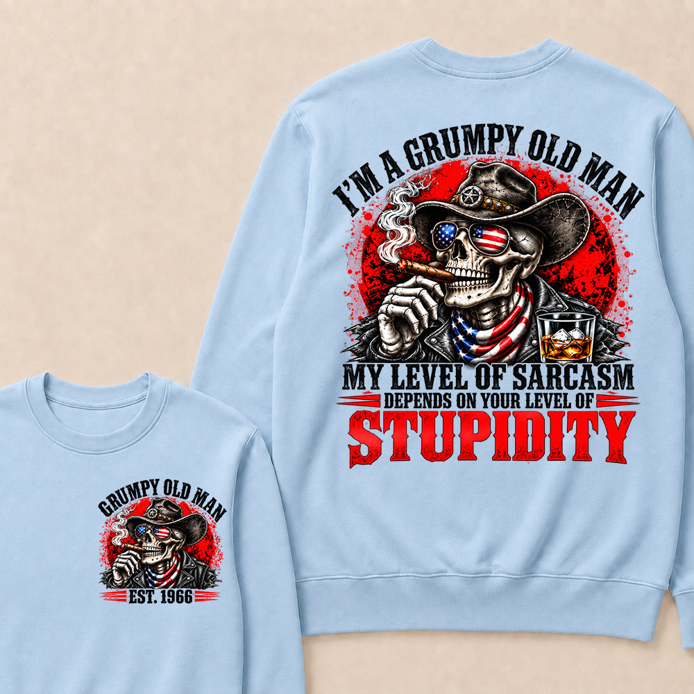 I’m a Grumpy Old Man My Level of Sarcasm Depends on Your Level of Stupidity – Custom EST.Year Cowboy Skull & Cigar Sweatshirt