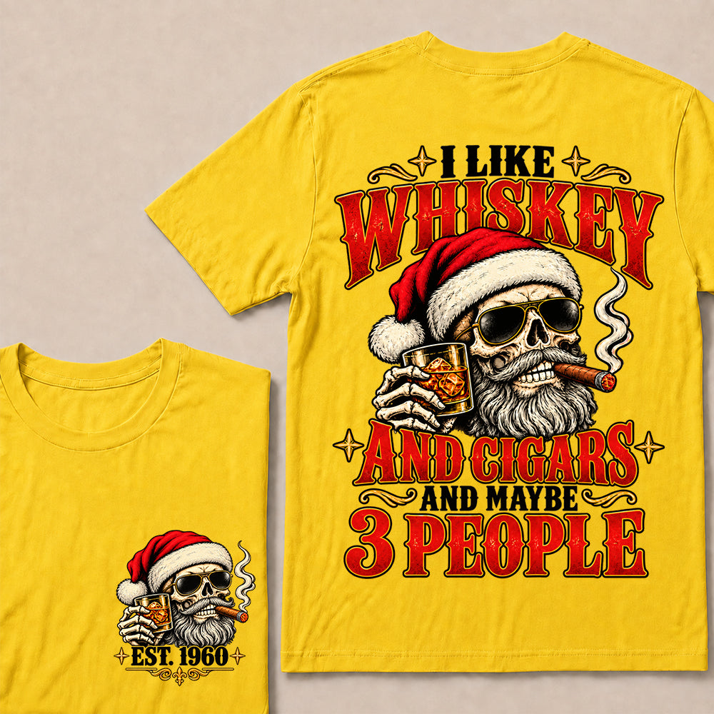 I Like Whiskey and Cigars and Maybe 3 People – Custom EST.Year Vintage Santa Skull Christmas T-Shirt