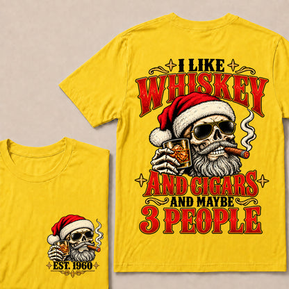 I Like Whiskey and Cigars and Maybe 3 People – Custom EST.Year Vintage Santa Skull Christmas T-Shirt