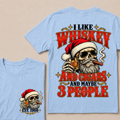 I Like Whiskey and Cigars and Maybe 3 People – Custom EST.Year Vintage Santa Skull Christmas T-Shirt