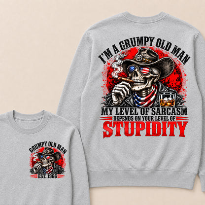 I’m a Grumpy Old Man My Level of Sarcasm Depends on Your Level of Stupidity – Custom EST.Year Cowboy Skull & Cigar Sweatshirt