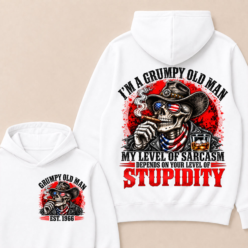 I’m a Grumpy Old Man My Level of Sarcasm Depends on Your Level of Stupidity – Custom EST.Year Cowboy Skull & Cigar Hoodie
