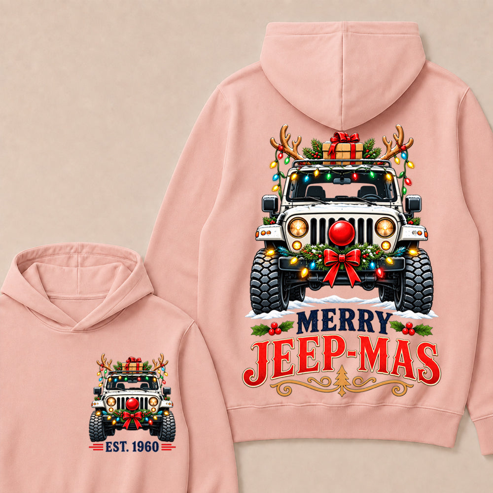 Merry Jeep-Mas – Custom EST.Year Christmas Off-Road Vehicle & Reindeer Antlers Hoodie