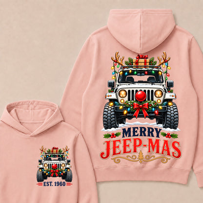 Merry Jeep-Mas – Custom EST.Year Christmas Off-Road Vehicle & Reindeer Antlers Hoodie