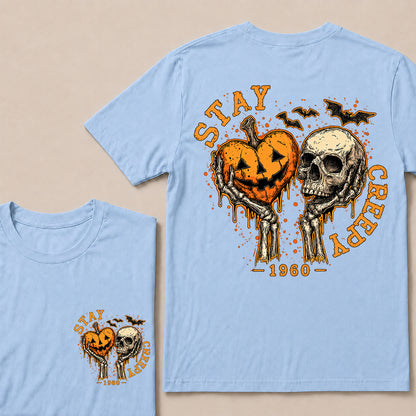 Stay Creepy – Custom Birth Year Vintage Halloween Skull & Pumpkin T-Shirt
