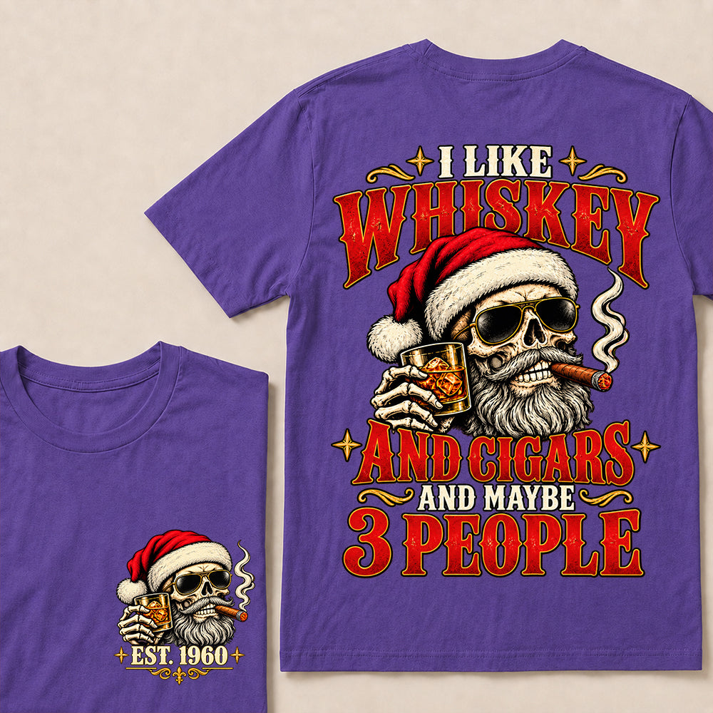 I Like Whiskey and Cigars and Maybe 3 People – Custom EST.Year Vintage Santa Skull Christmas T-Shirt
