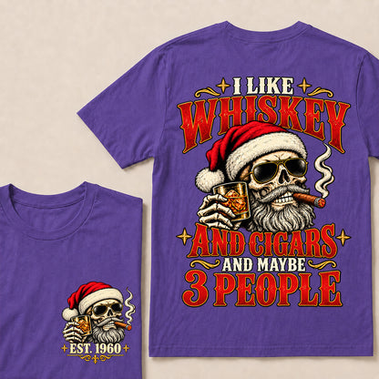 I Like Whiskey and Cigars and Maybe 3 People – Custom EST.Year Vintage Santa Skull Christmas T-Shirt