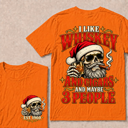I Like Whiskey and Cigars and Maybe 3 People – Custom EST.Year Vintage Santa Skull Christmas T-Shirt