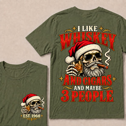 I Like Whiskey and Cigars and Maybe 3 People – Custom EST.Year Vintage Santa Skull Christmas T-Shirt