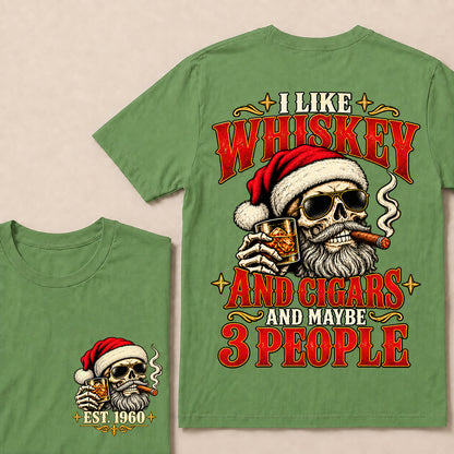 I Like Whiskey and Cigars and Maybe 3 People – Custom EST.Year Vintage Santa Skull Christmas T-Shirt