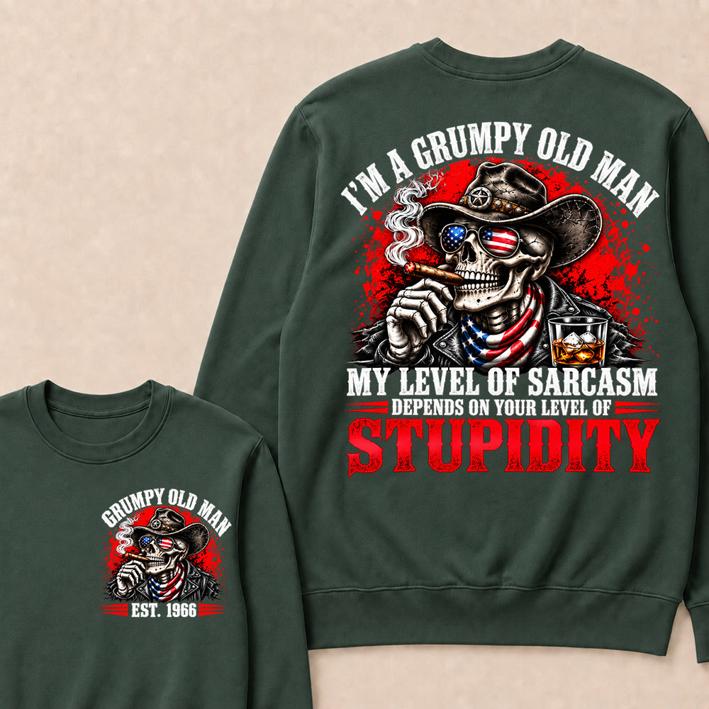 I’m a Grumpy Old Man My Level of Sarcasm Depends on Your Level of Stupidity – Custom EST.Year Cowboy Skull & Cigar Sweatshirt
