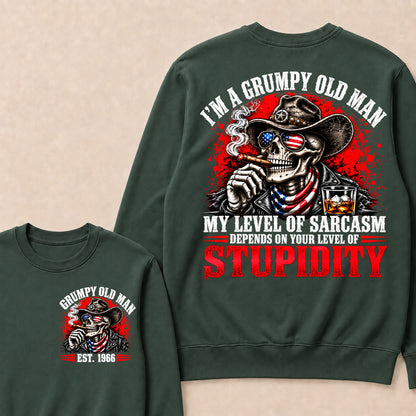 I’m a Grumpy Old Man My Level of Sarcasm Depends on Your Level of Stupidity – Custom EST.Year Cowboy Skull & Cigar Sweatshirt
