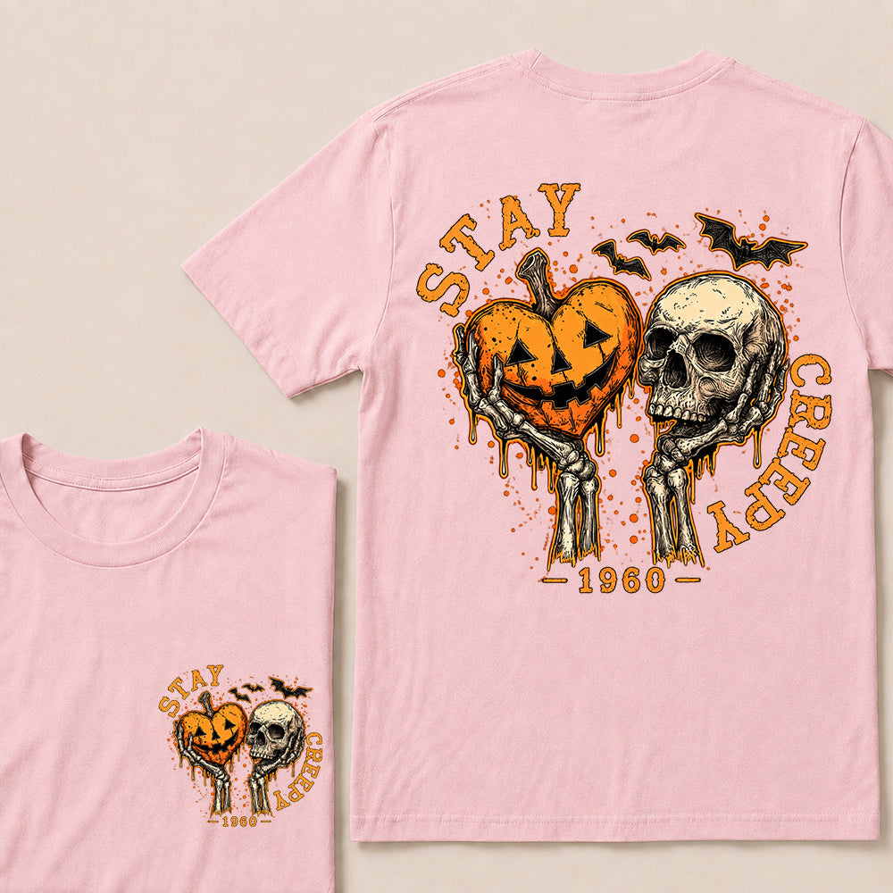 Stay Creepy – Custom Birth Year Vintage Halloween Skull & Pumpkin T-Shirt