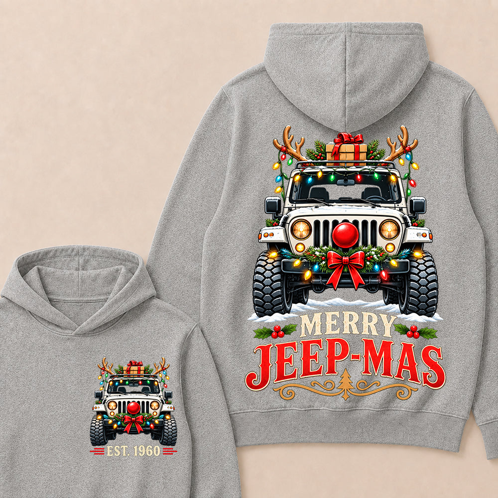 Merry Jeep-Mas – Custom EST.Year Christmas Off-Road Vehicle & Reindeer Antlers Hoodie