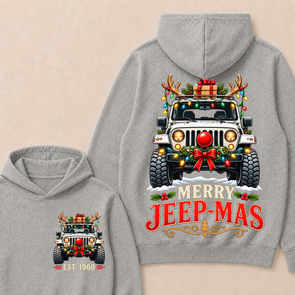 Merry Jeep-Mas – Custom EST.Year Christmas Off-Road Vehicle & Reindeer Antlers Hoodie