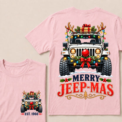 Merry Jeep-Mas – Custom EST.Year Christmas Off-Road Vehicle & Reindeer Antlers T-Shirt