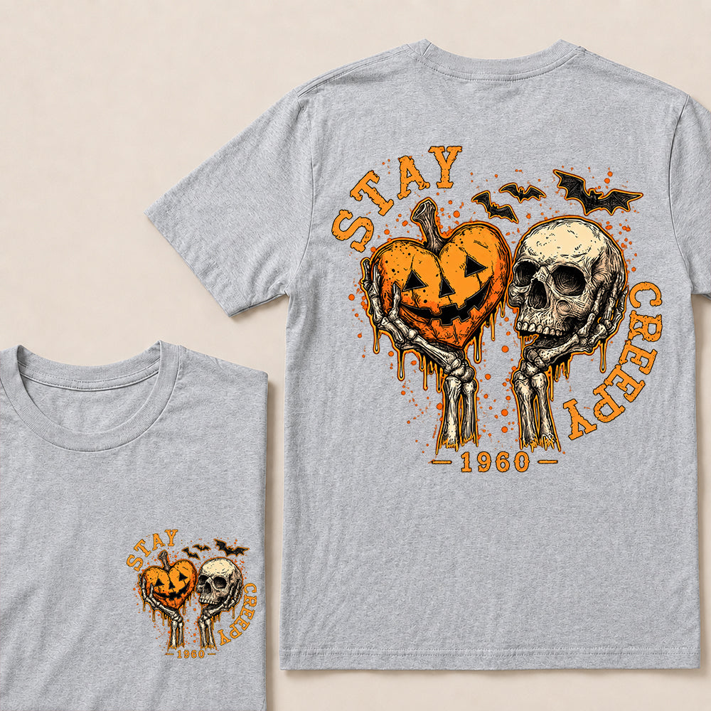 Stay Creepy – Custom Birth Year Vintage Halloween Skull & Pumpkin T-Shirt