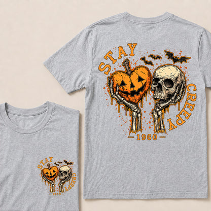 Stay Creepy – Custom Birth Year Vintage Halloween Skull & Pumpkin T-Shirt
