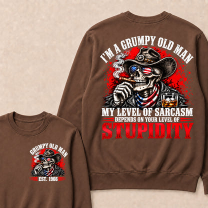 I’m a Grumpy Old Man My Level of Sarcasm Depends on Your Level of Stupidity – Custom EST.Year Cowboy Skull & Cigar Sweatshirt