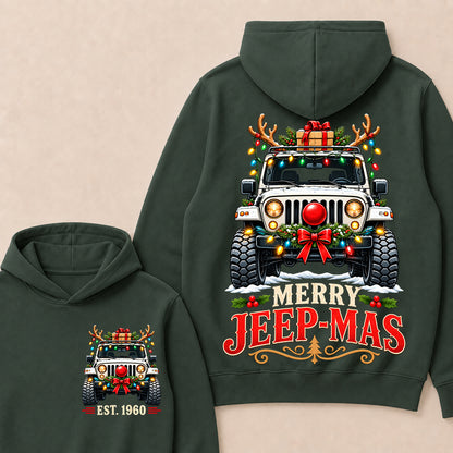 Merry Jeep-Mas – Custom EST.Year Christmas Off-Road Vehicle & Reindeer Antlers Hoodie