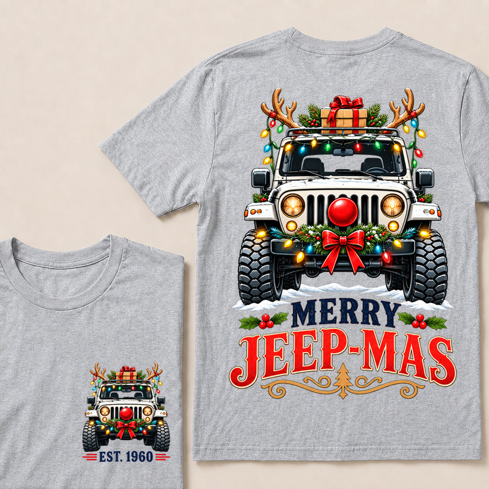 Merry Jeep-Mas – Custom EST.Year Christmas Off-Road Vehicle & Reindeer Antlers T-Shirt