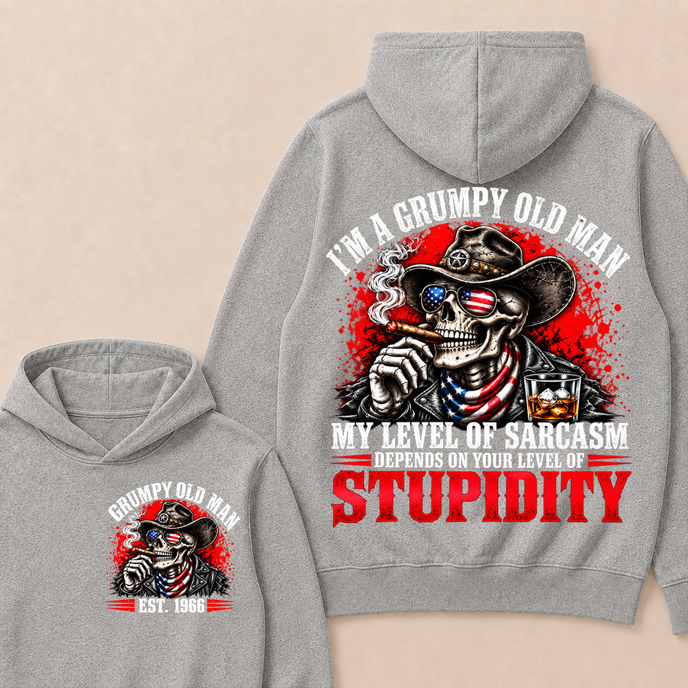 I’m a Grumpy Old Man My Level of Sarcasm Depends on Your Level of Stupidity – Custom EST.Year Cowboy Skull & Cigar Hoodie