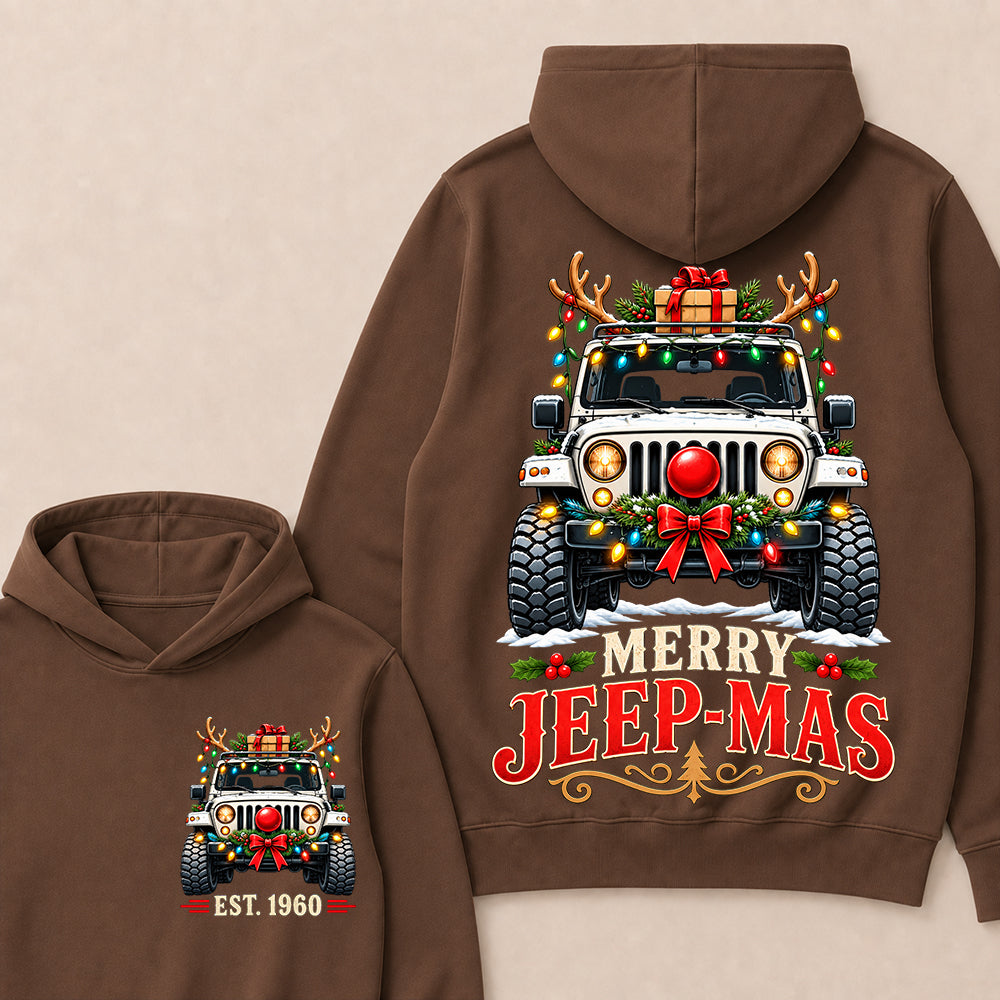 Merry Jeep-Mas – Custom EST.Year Christmas Off-Road Vehicle & Reindeer Antlers Hoodie