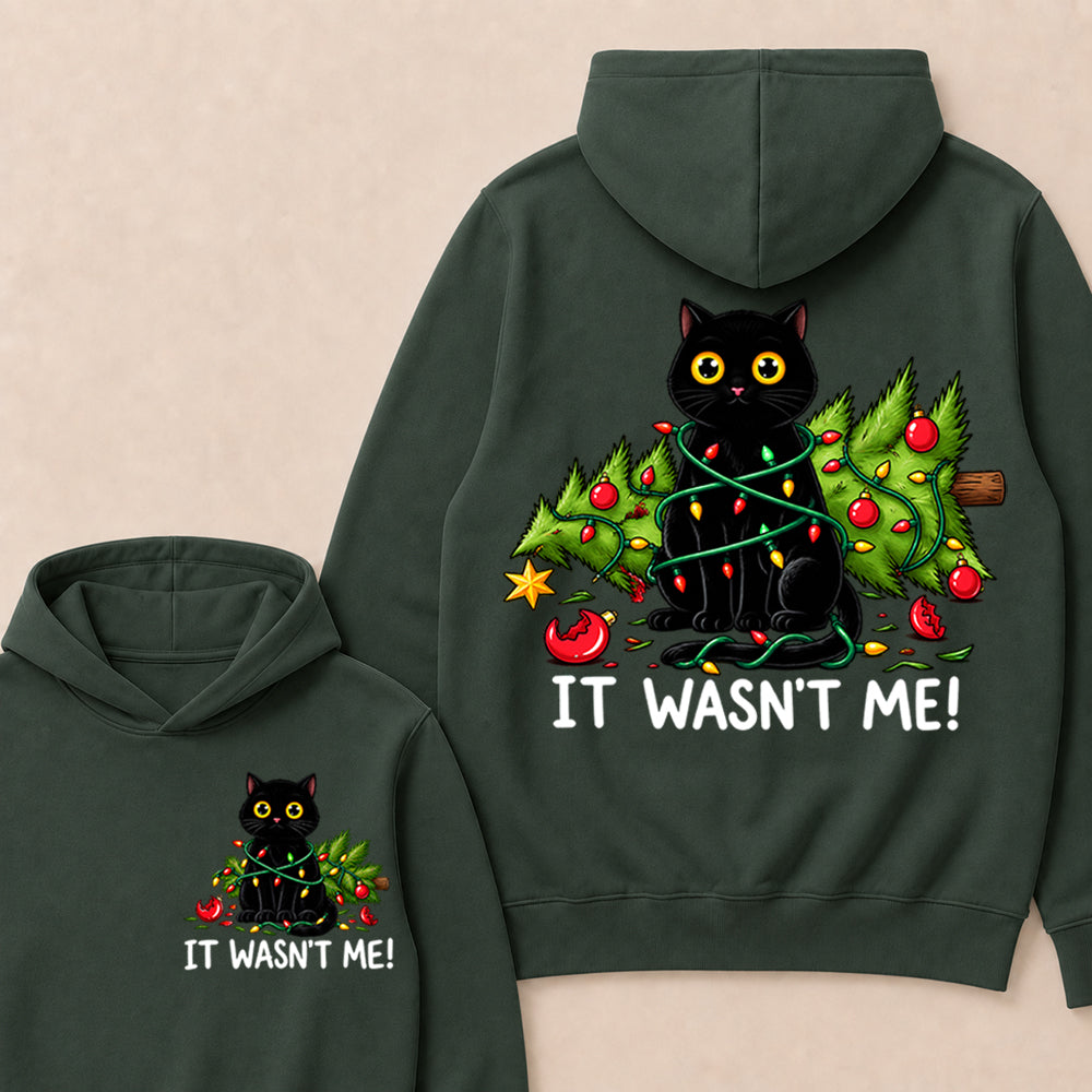 It Wasn’t Me – Funny Black Cat & Christmas Tree Women’s Hoodie