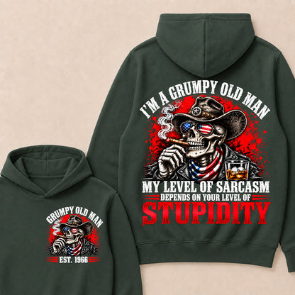 I’m a Grumpy Old Man My Level of Sarcasm Depends on Your Level of Stupidity – Custom EST.Year Cowboy Skull & Cigar Hoodie